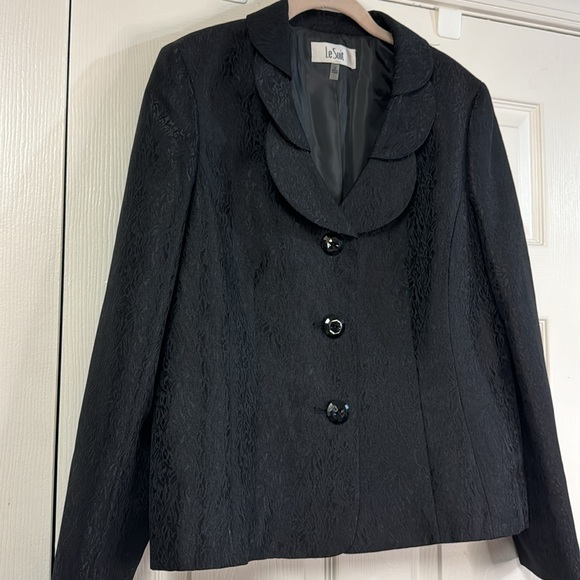 Le Suit black scalloped neck formal 3 button cocktail women’s blazer jacket 14 - Picture 1 of 8